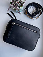 Стильна жіноча шкіряна сумка крос-боді через плече чорна 24х18х8 см