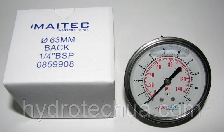 Манометр осьовий гліцериновий MAITEC (1/4") 0 - 10 бар