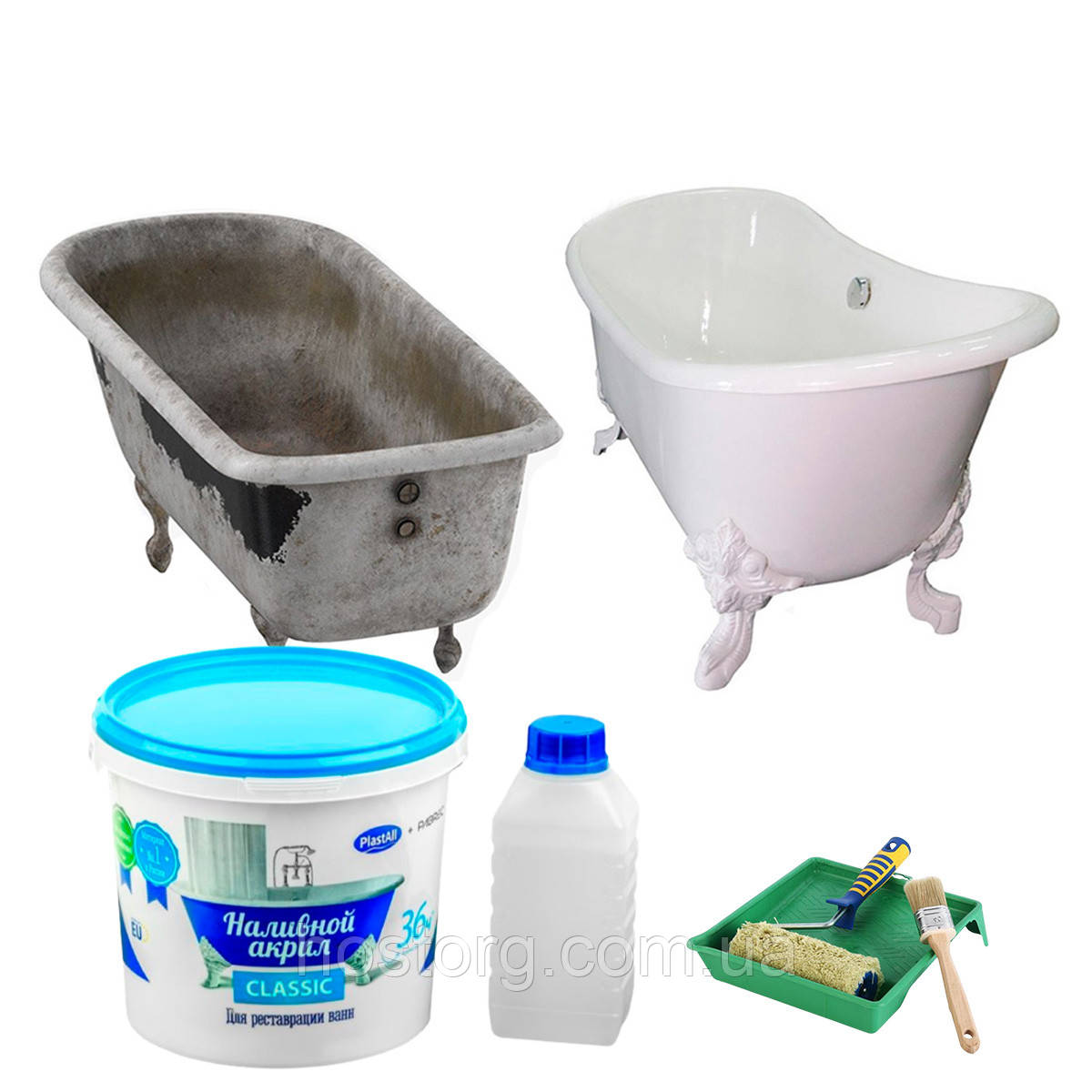 Рідкий наливний акрил Plastall (Пластол) Classic для реставрації ванн 1.7 м (3,4 кг) Оригінал