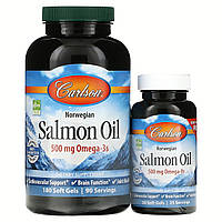 Жир лосося, Carlson Labs, 500 мг на порцию, 180 + 50 капсул