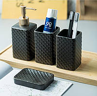 Комплект керамических аксессуаров для ванны: дозатор, мыльница, стаканы Черного цвета SV
