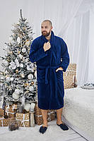 Халат Мужской махровый БАТАЛ 2XL-5XL длинный СИНИЙ 1022