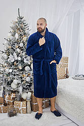 Чоловічий махровий халат БАТАЛ 2XL-5XL довгий TOMIKO СИНІЙ 1022