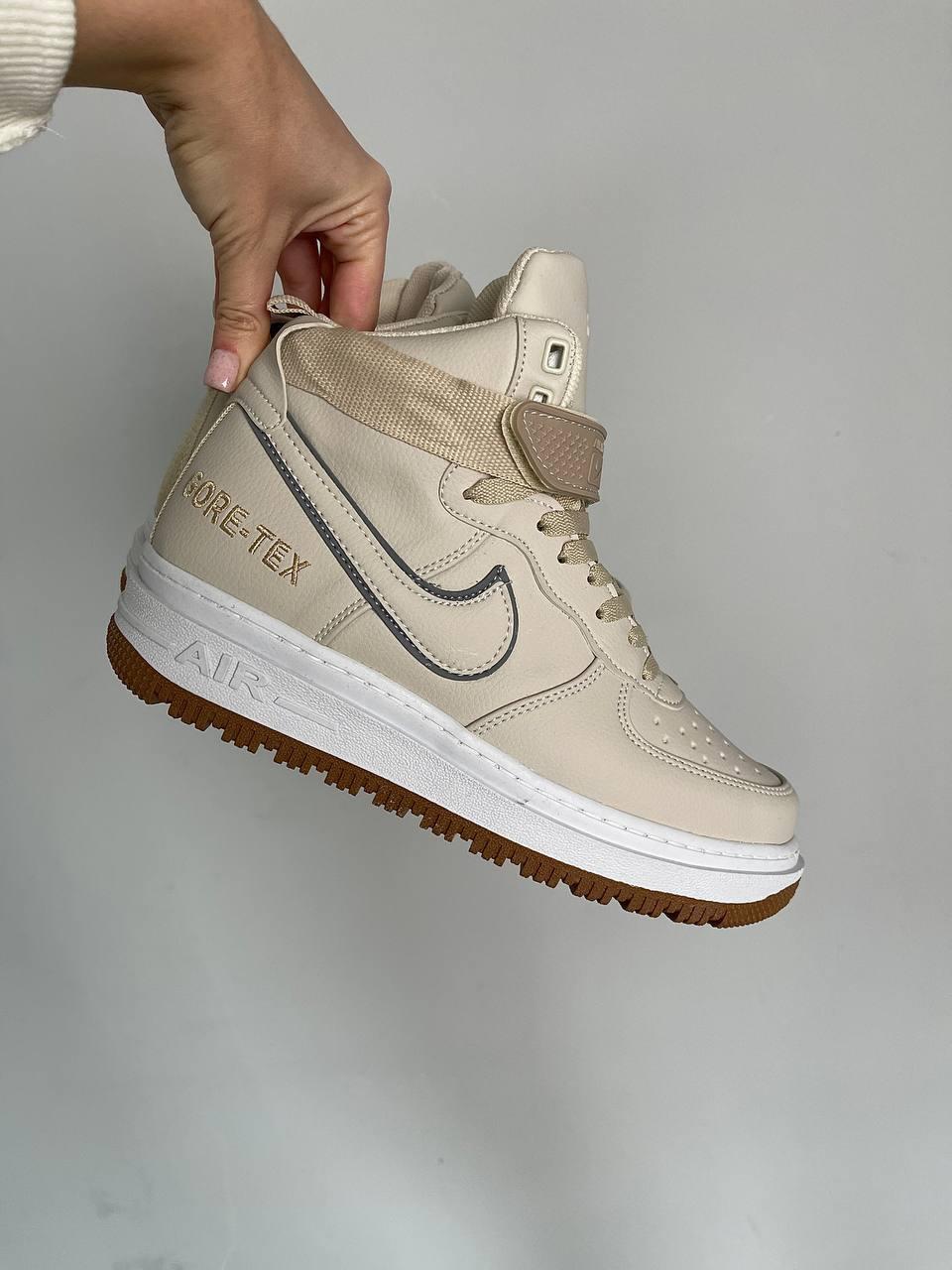 Кросівки зимові Nike Air Force 1 Gore-Tex чоловічі бежеві з хутром найк аїр форс шкіряні повсякденні зим, фото 1
