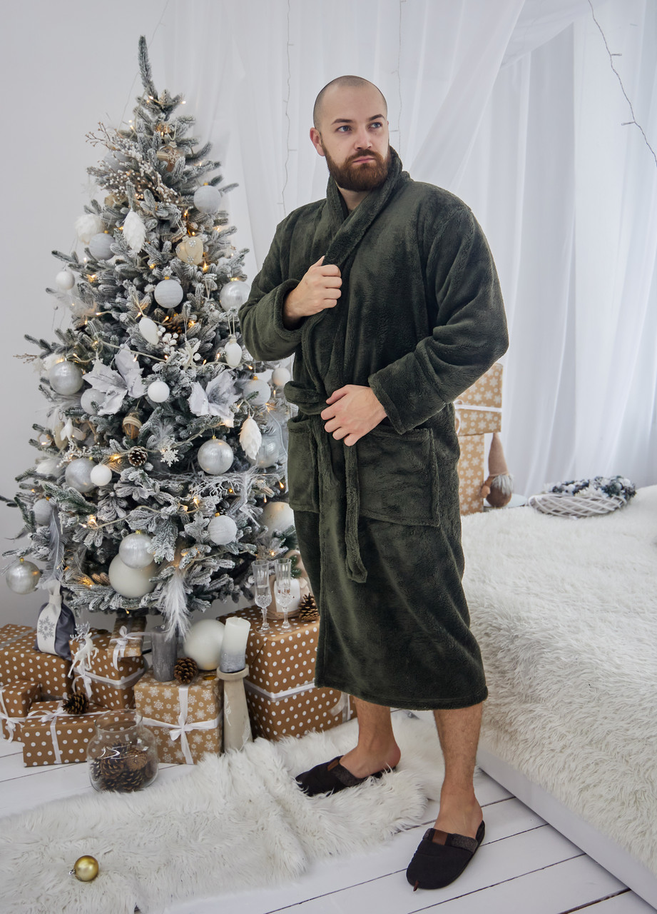 Чоловічий махровий халат БАТАЛ 2XL-5XL довгий TOMIKO ХАКІ 1022, фото 1