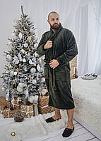 Халат Мужской махровый БАТАЛ 2XL-5XL длинный ХАКИ 1022