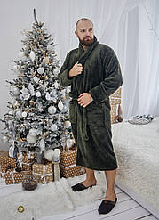 Чоловічий махровий халат БАТАЛ 2XL-5XL довгий TOMIKO ХАКІ 1022