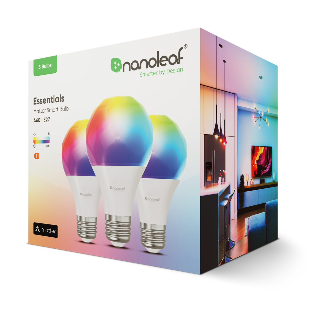 Розумна лампа Nanoleaf Essentials Smart, A60, E27, 9W, Apple Homekit, Matter - 3 шт.