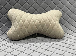 Подушка під голову в машину з Алькантари Lux (штучної замші). Світло-бежевий, бежевий ромб