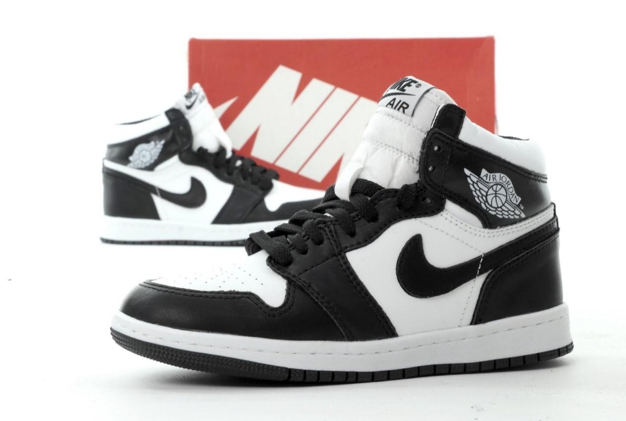 Кросівки зимові чоловічі Nike Air Jordan чорно-білі з хутром найк аїр джордн високі шкіряні повсякденні, фото 1