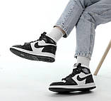 Кросівки зимові чоловічі Nike Air Jordan чорно-білі з хутром найк аїр джордн високі шкіряні повсякденні, фото 4