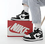 Кросівки зимові чоловічі Nike Air Jordan чорно-білі з хутром найк аїр джордн високі шкіряні повсякденні, фото 8