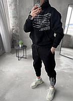 Мужской спортивный костюм с надписями (черный) качественный комплект штаны худи с капюшоном sER1