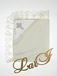 Крижма з мереживом та вишивкою хрестик "Ніжність" 85х85 см Lari Молочний, фото 2