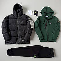 Стильный мужской комплект одежды зима, спортивный костюм на флисе+куртка+две пары носков Stone Island