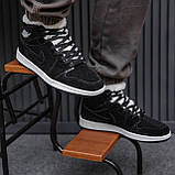 Кросівки зимові чоловічі Nike Air Jordan чорні з хутром найк аїр джердан високі замшеві повсякденні, фото 3