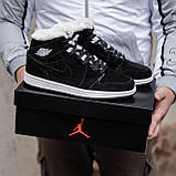 Кросівки зимові чоловічі Nike Air Jordan чорні з хутром найк аїр джердан високі замшеві повсякденні, фото 4