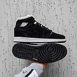 Кросівки зимові чоловічі Nike Air Jordan чорні з хутром найк аїр джердан високі замшеві повсякденні, фото 5