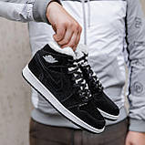 Кросівки зимові чоловічі Nike Air Jordan чорні з хутром найк аїр джердан високі замшеві повсякденні, фото 8