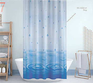 Шторка 180*200 см для ванної кімнати поліестер з декором Drop Blue