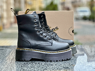 Жіночі зимові черевики Dr. Martens Jadon Fur Black winter Взуття Доктор Мартінс Жадон чорні шкіряні з хутром