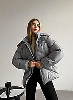 Женская зимняя куртка оверсайз серая дутая до -30*С Quadro Пуховик зимний с капюшоном теплый
