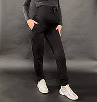 Штаны на меху для беременных трикотажные спортивные черного цвета
