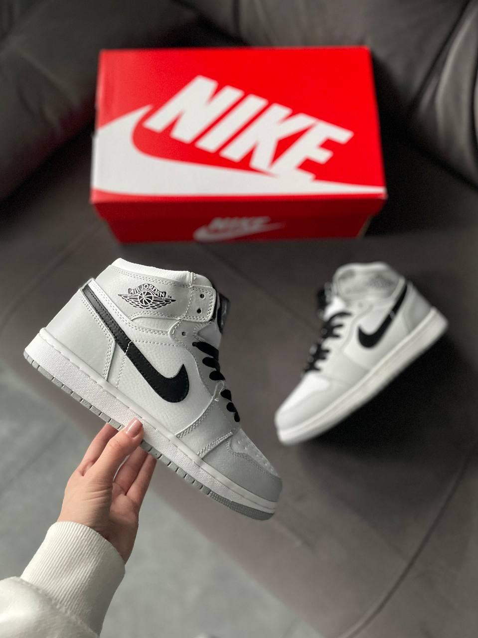 Кросівки зимові чоловічі Nike Air Jordan 1 сірі з хутром найк аїр джордан високі шкіряні повсякденні, фото 1