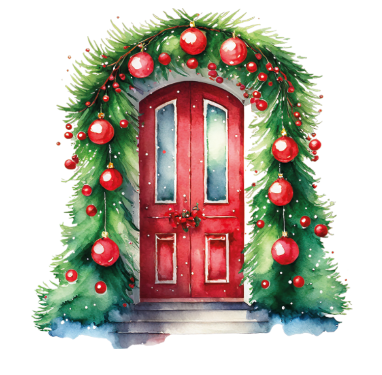 Наклейка для ростової фігури "Новорічні двері" 100х94 см (без обрізу по контуру)