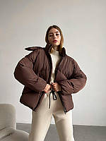Женская зимняя куртка оверсайз коричневая дутая до -30*С Quadro Пуховик зимний с капюшоном теплый
