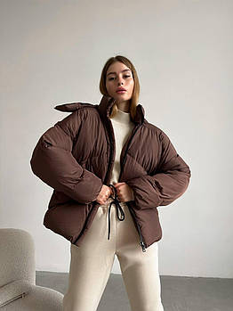 Жіноча зимова куртка оверсайз коричнева дута до -30*С Quadro зимовий пуховик з капюшоном теплий