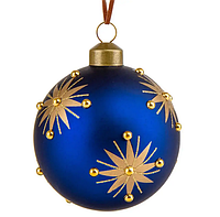 Стеклянный новогодний елочный шар "Золотые звезды" 8 см, декор на новый год, рождественский шар на елку