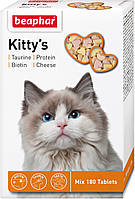 Киттис Микс Kitty's Mix Beaphar лакомство витаминизированное для кошек таурин, биотин, сыр, протеин, 180таб