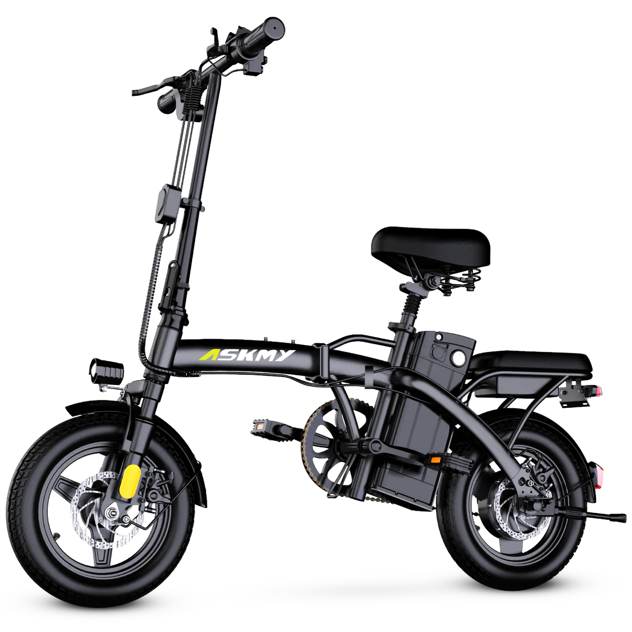 Електровелосипед ASKMY 14" 500W 48V 18Аh (модель 2023 року) чорний, з корзиною і додатковим сидінням