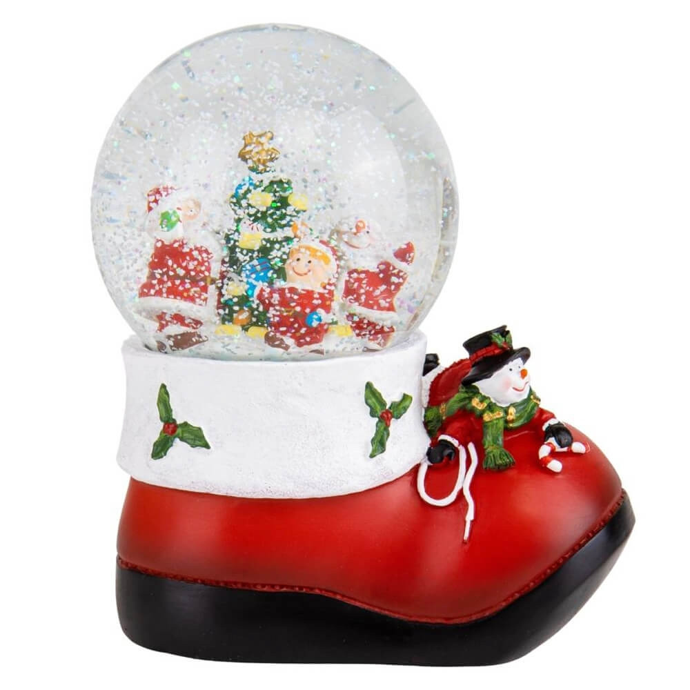 Декоративна новорічна снігова куля з мелодією "Святковий черевик" 9,5*14,5*17 см, фото 1