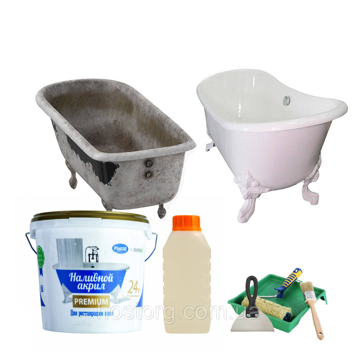 Рідкий акрил наливна Пластол (Plastall) Premium для реставрації ванни 1.7 м (3,3 кг) Оригінал