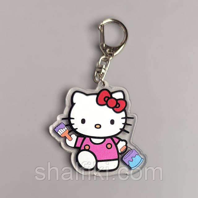 "Кішка Хеллоу Кітті / Hello Kitty" брелок акриловий двосторонній з уф-друком