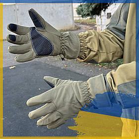 Зимові теплі рукавички Soft Shell перчкомі софт шов утеплені, рукавички soft shell Олива (L)