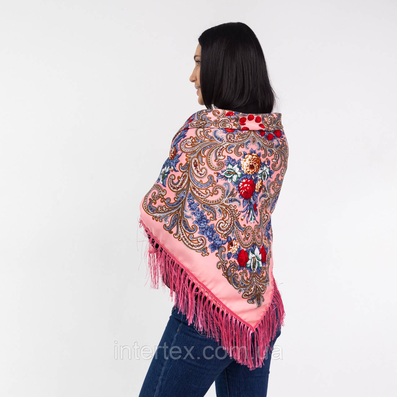 Хустка українська з тороками "Лілія" 110х110 см (рожева), фото 1