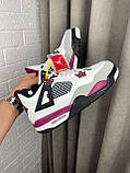 Кросівки зимові Nike Jordan 4 White Purple Fur WInter чоловічі білі з хутром високі шкіряні, фото 3