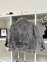 Куртка джинс с надписью на спине Чёрная 0721 23, Черный, Для девочек, Весна Лето, 11 , 7 лет
