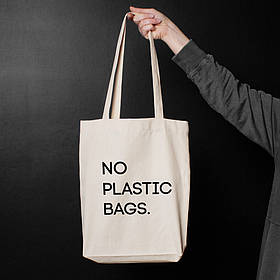 Екосумка "No plastic bags", Чорний, Black, англійська Beige