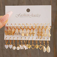 Набір сережок 12 пар Комплект золотої біжутерії