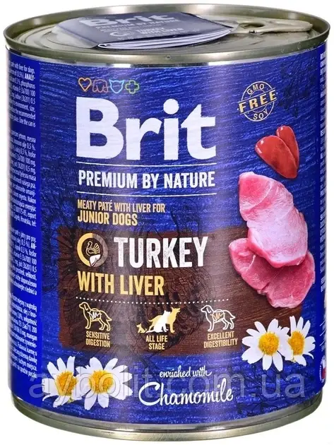 Вологий корм для собак Brit Premium By Nature Індичка та печінка 800 г (8595602561810), фото 1