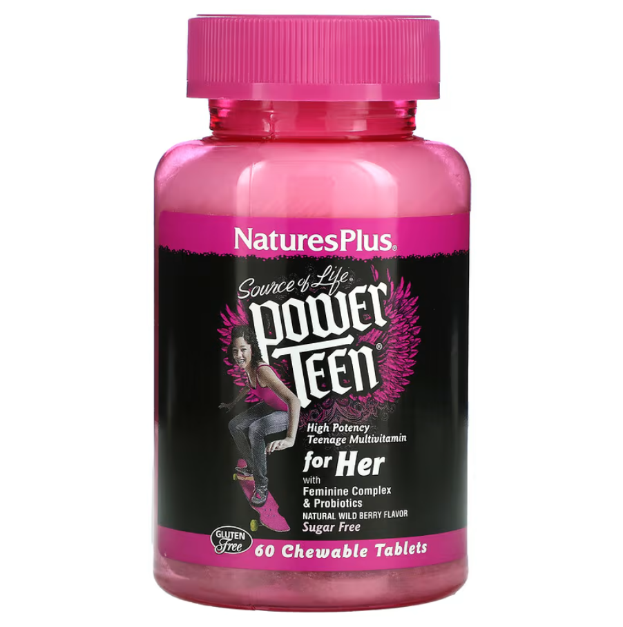 Вітаміни Source of Life Power Teen For Her Sugar Free Natural Wild Berry Natures Plus 60 жувальних таблеток