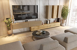 Стильна сучасна навісна стінка мінімалізм під телевізор у спальню або вітальню BOX COLOR-TV1 Миро-Марк