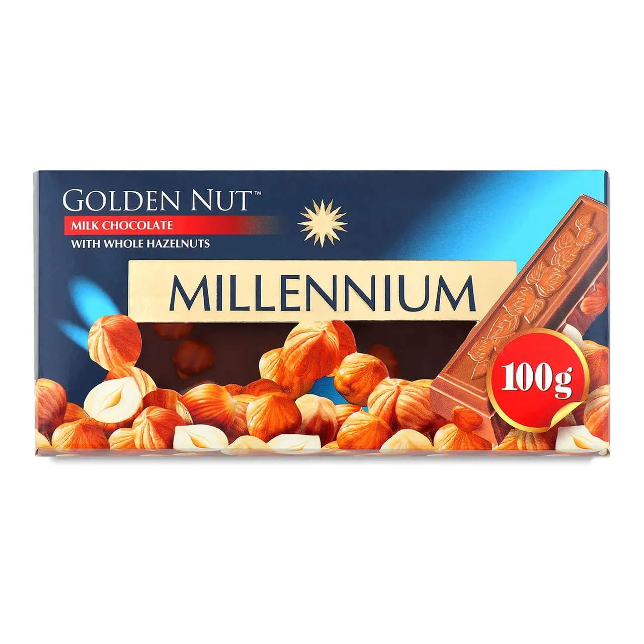 Молочний шоколад Millennium Gold з цілими лісовими горіхами, 100 г