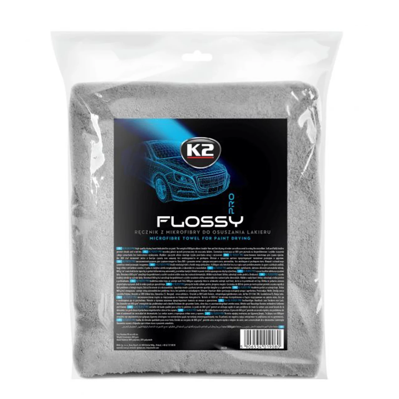 Рушник з мікрофібри для сушки лакофарб поверхні, трикотаж K2 FLOSSY PRO 90*60 с