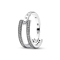 Серебряное кольцо с двойной лентой и паве 58