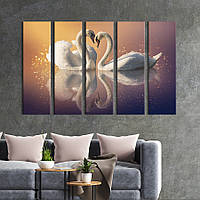 Модульная картина из 5 частей на холсте KIL Art Прекрасные белые лебеди 155x95 см (212-51)